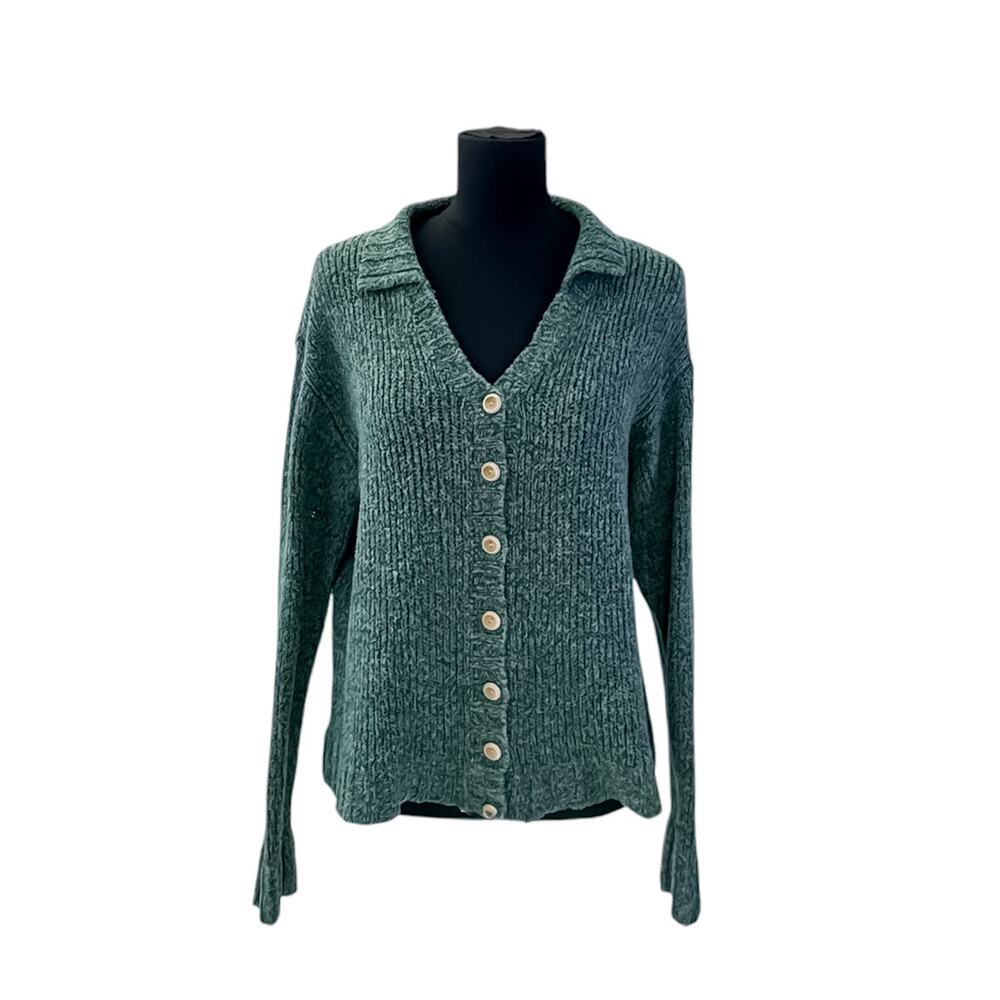 Colleen's Collectables Green Flecked Yarn Vintage Wool Blend Cardigan Women's M